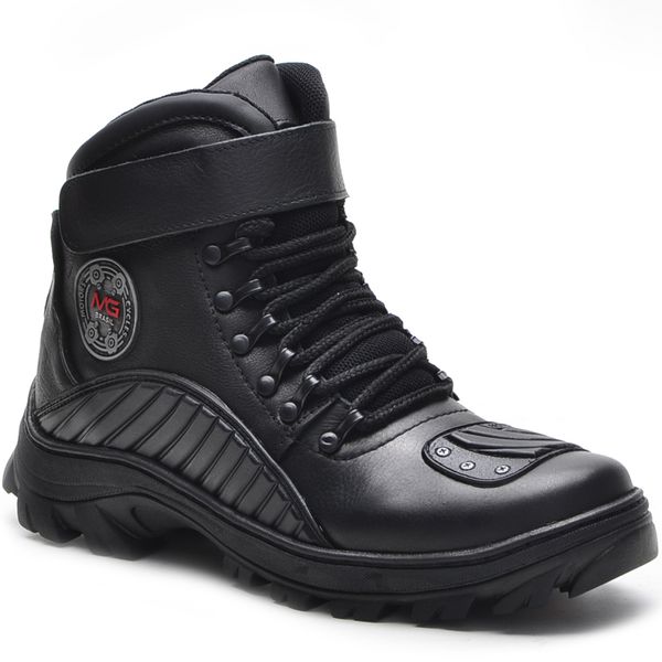 Bota Motociclista Masculina em Couro Legitimo Preto