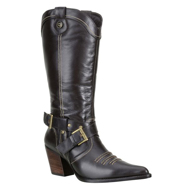 Bota Feminina Texana Bico Fino Couro Legítimo Preto