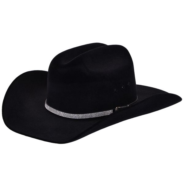 Chapéu Feminino Estilo Americano Couro Legítimo Preto