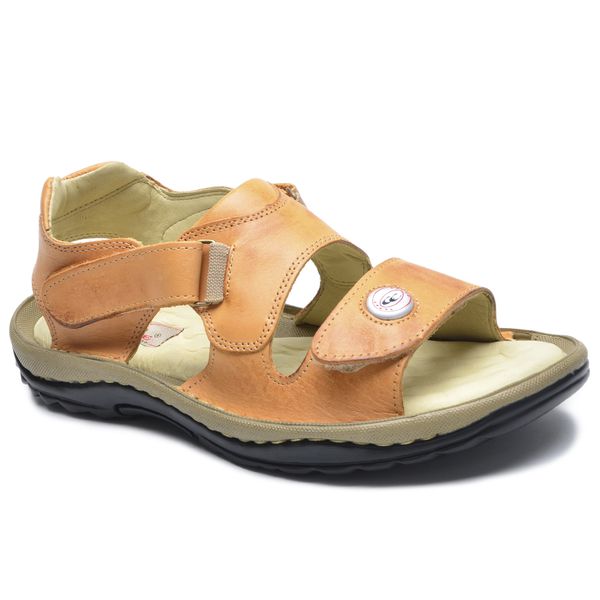 Sandália Masculina Conforto Couro Legítimo Bege