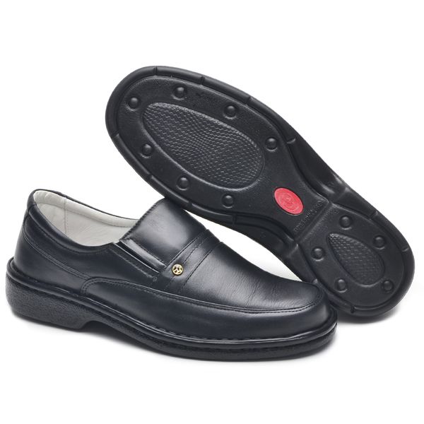 Sapato Conforto Masculino Couro Mestiço Preto KRN SHOES
