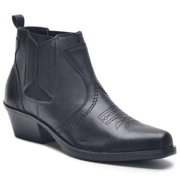 Bota Country Couro Legítimo Latego Elástico Preto