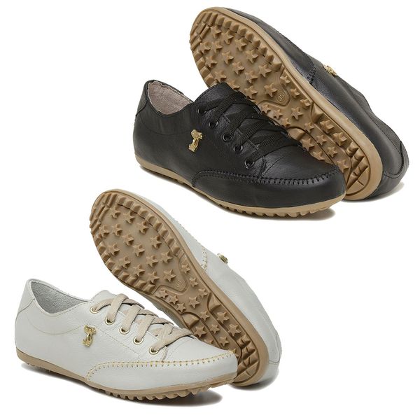 Kit 02 Sapat nis Feminino Cadar o Couro Leg timo Off White e Preto
