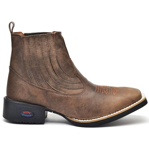 Bota Texana Masculina Bico Quadrado Couro Legítimo Mad Dog Café