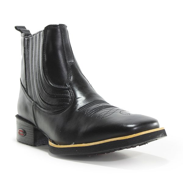 Bota Texana Masculina Bico Quadrado Couro Legítimo SemiCromo Preto