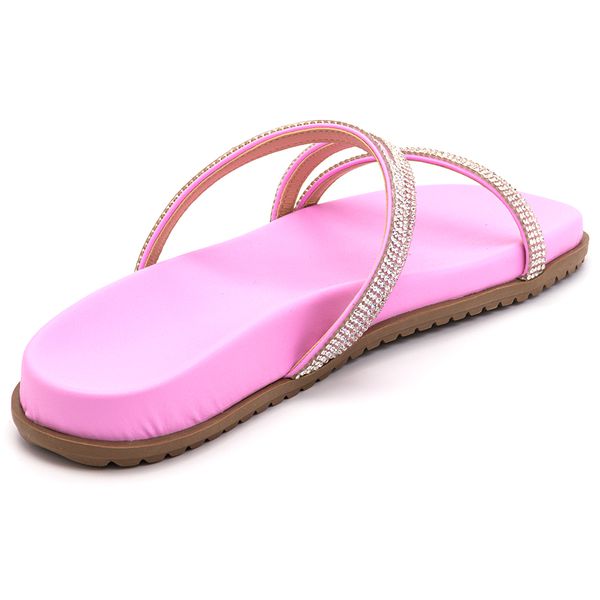 Chinela Feminina Rasteira Pedraria Napa Rosa Azaleia KRN SHOES