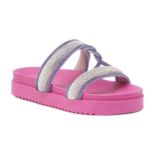 Papete Flat Feminina Em Napa Pink e Strass Lilás