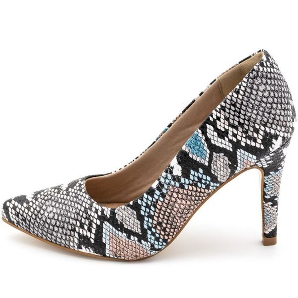 Sapato Scarpin Salto Alto em Napa Cobra Cinza KRN SHOES