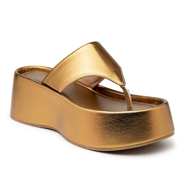 Tamanco Feminino Flat Plataforma Bronze