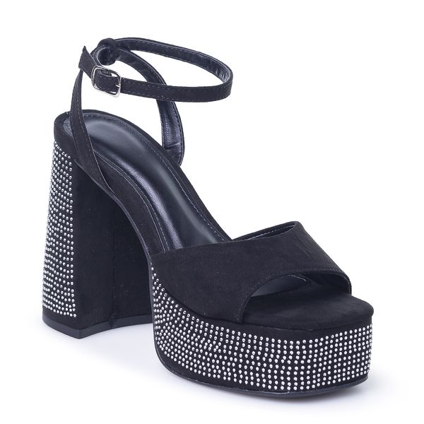 Sandália Feminina Meia Pata Salto Grosso Suede Preto