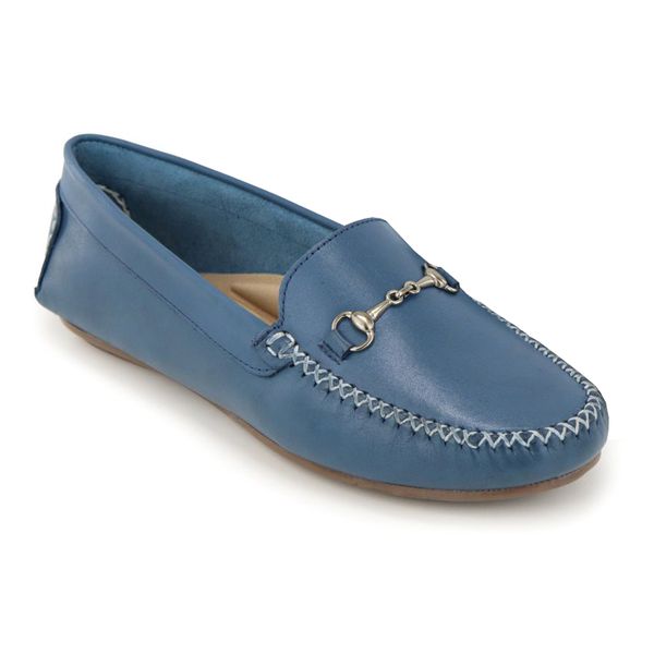 Mocassim Feminino Couro Legítimo Azul