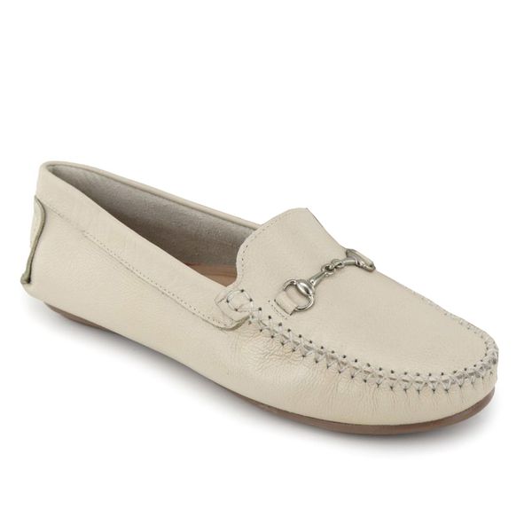 Mocassim Feminino em Couro Legítimo Off White