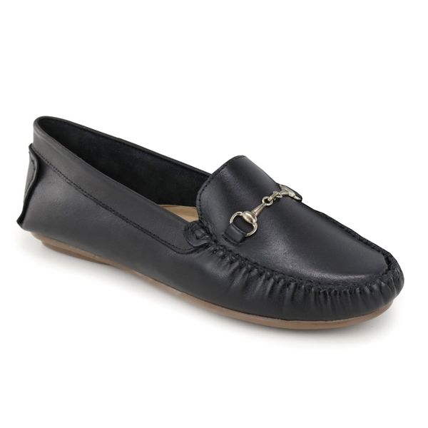 Mocassim Feminino em Couro Legítimo Preto