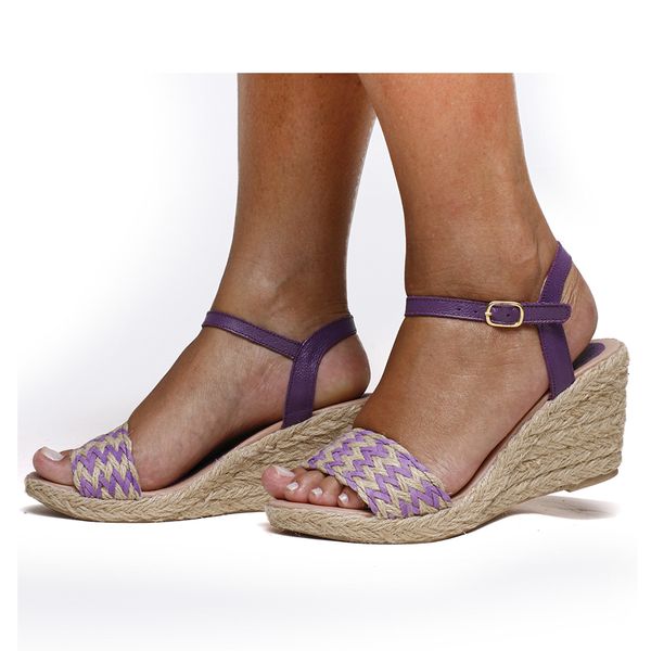 Sand lia Anabela de Couro e Tran a Roxo KRN SHOES Cal ados Casuais