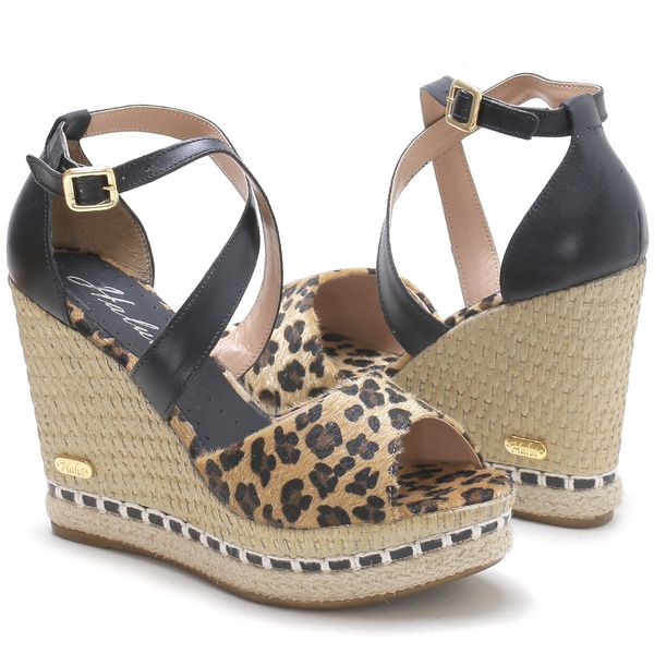 Sand lia Feminina Anabela Prime Em Couro Leg timo Preto Pelo On a