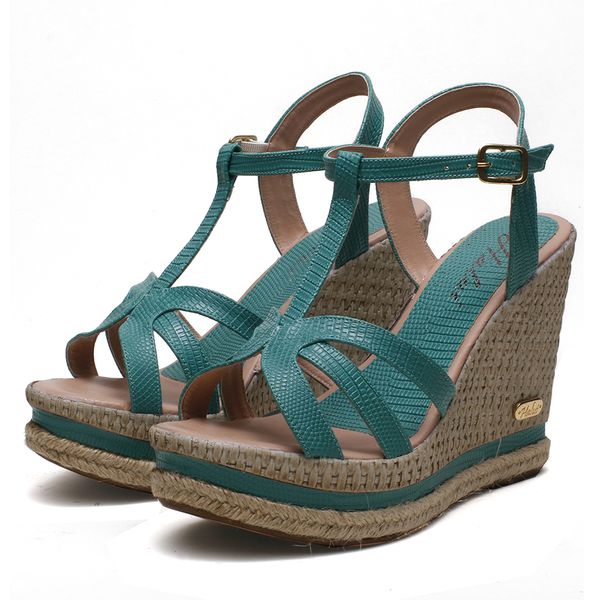 Sand lia Feminina Anabela Sint tico Lizard Verde KRN SHOES