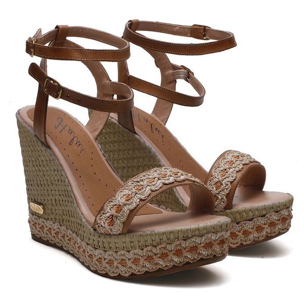 Sand lia Feminina Anabela Tran a Onda Couro Leg timo Whisky KRN