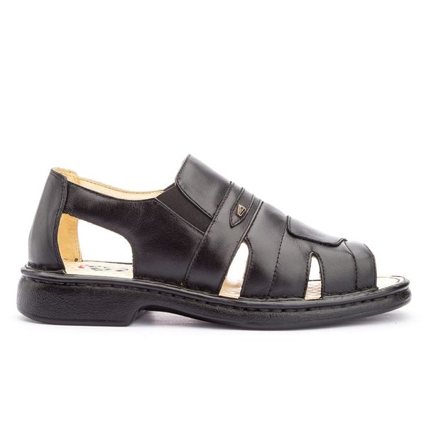 Sandália Masculina Conforto Elástico em Couro Legitimo Preto