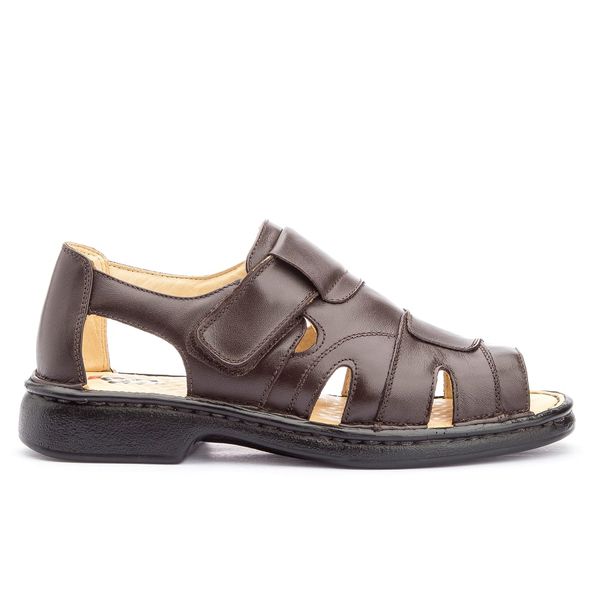 Sandália Masculina Conforto Velcro em Couro Legitimo Café