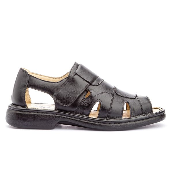 Sandália Masculina Conforto Velcro em Couro Legítimo Preto