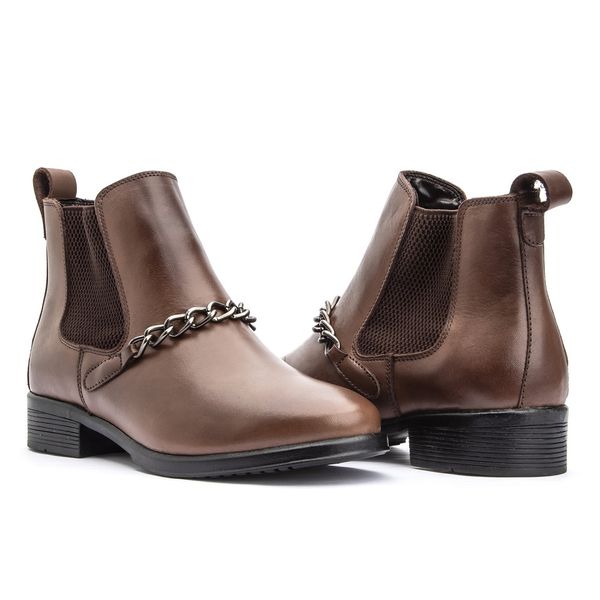 Botina Chelsea Feminina com Corrente Em Latego Caf KRN SHOES