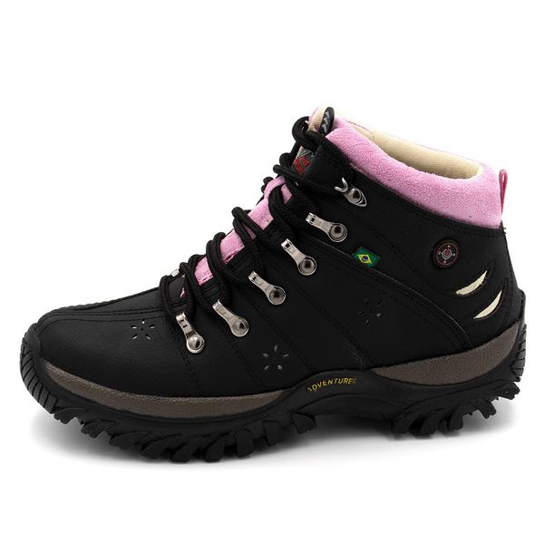 Bota Adventure Feminina Sint tico Preto e Rosa KRN SHOES