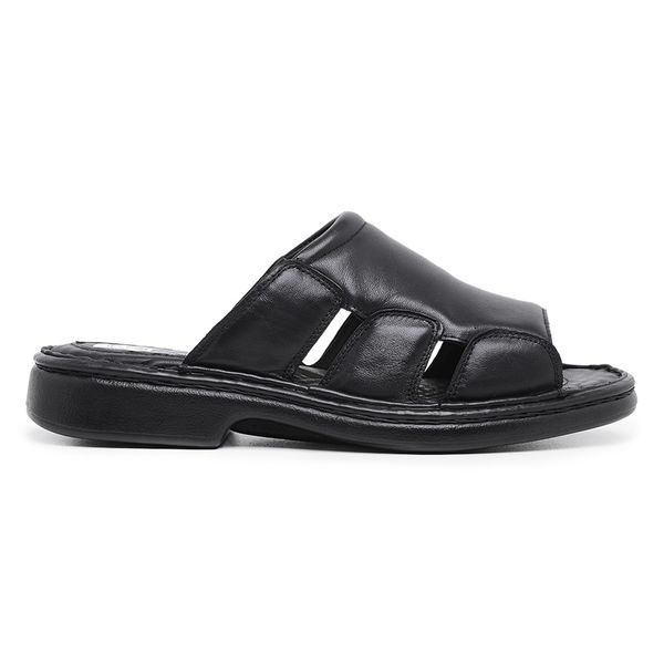 Chinelo Masculino Conforto Couro Carneiro Preto