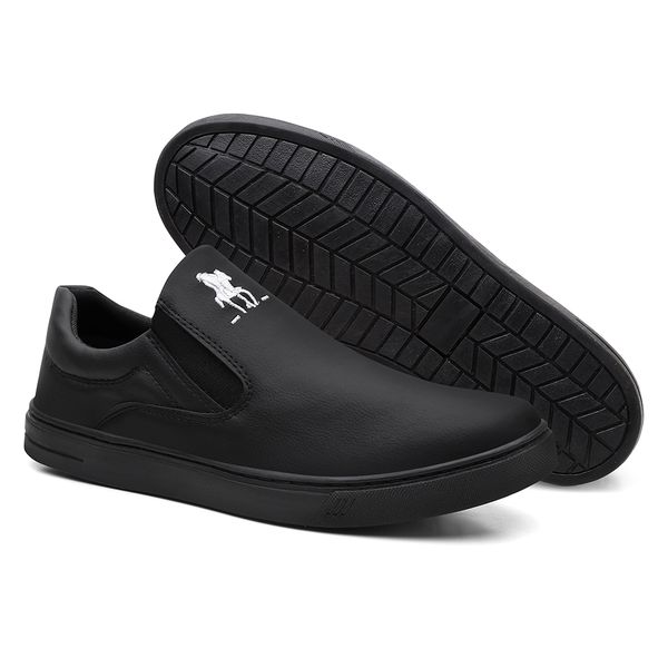 T nis Slip On Todo Preto Masculino KRN SHOES Cal ados Casuais