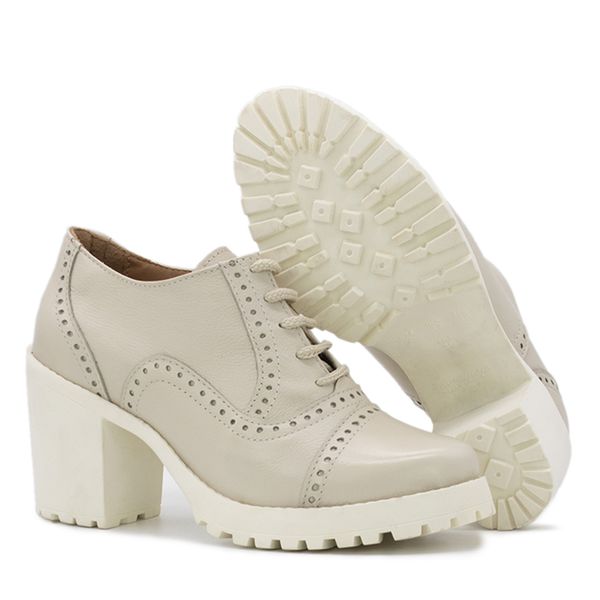 Sapato Feminino Ankle Boot Couro Legitimo Confort Osso KRN SHOES