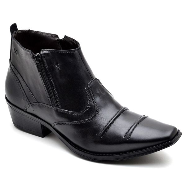 Bota Masculina Country Texana Em Couro Legítimo Preto