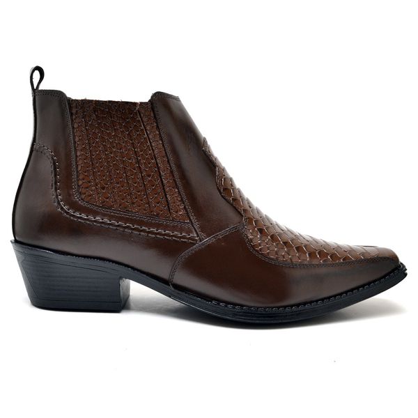 Bota Masculina Texana Cowboy Python Em Couro Legitimo Café