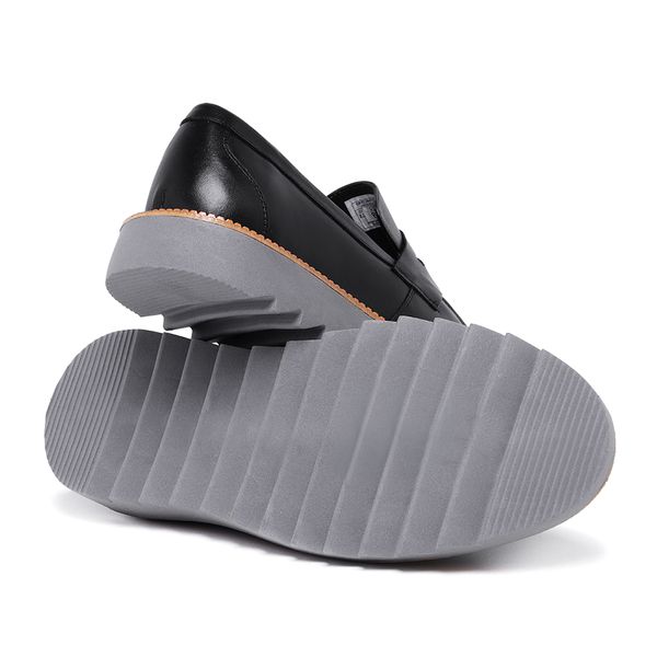 Sapato Casual Masculino Derby El stico Couro Latego Preto KRN