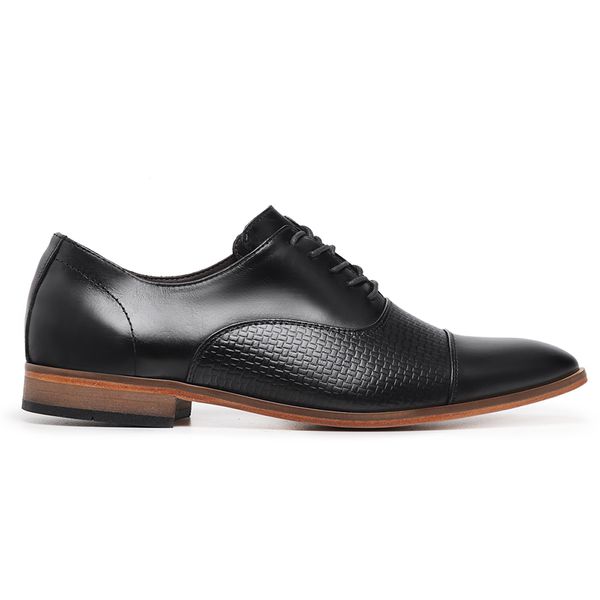 Sapato Oxford Masculino Jamal Couro Latego Estampado Preto