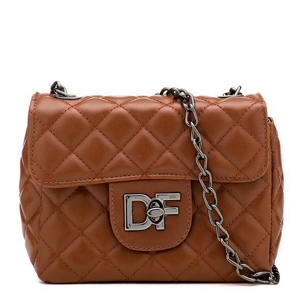 Bolsa Feminina Dhaffy Matelassê Fecho e Alça de Corrente Marrom