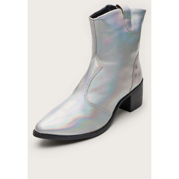 Bota Feminina Western Metalizada Lisa Prata Cano Curto Dhaffy 