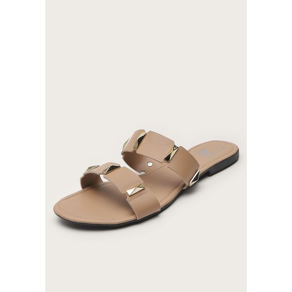 Rasteira Feminina Duas Tiras Spike Dourado Nude