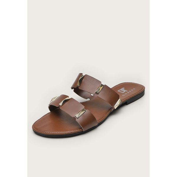Rasteira Feminina Duas Tiras Spike Dourado Caramelo