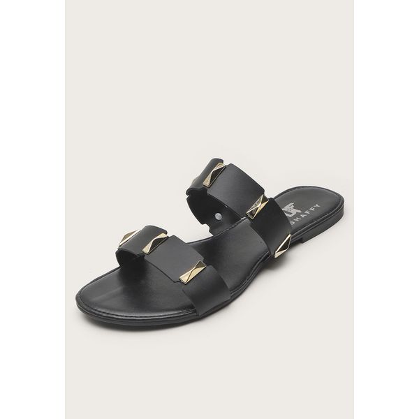 Rasteira Feminina Duas Tiras Spike Dourado Preto