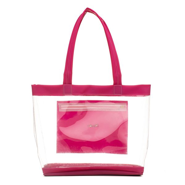 Bolsa Sacola de Praia/Piscina Transparente Com Bolso Rosa