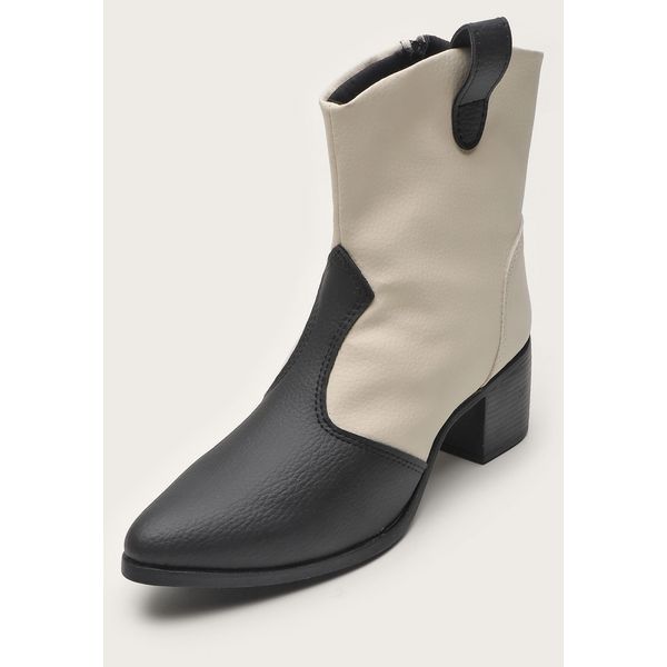 Bota Feminina Western Mescla Off White e Preto Cano Médio Dhaffy 