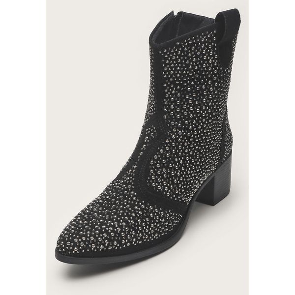 Bota Feminina Western Preta Strass Cano Médio Dhaffy