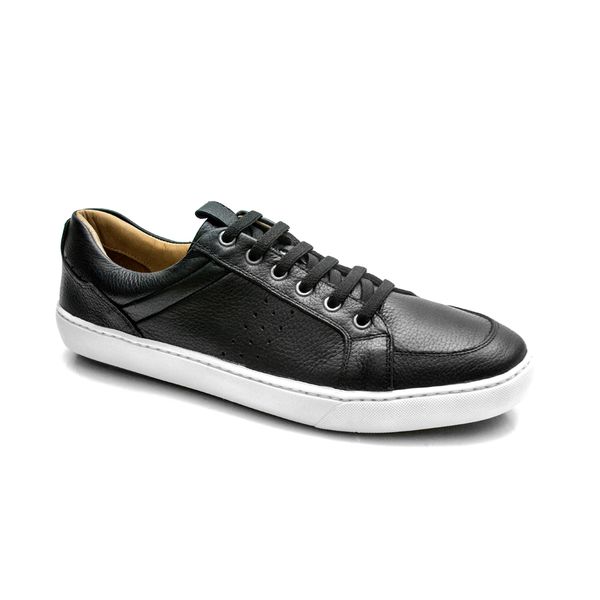 Sapatênis Couro Legítimo e Linha Sport Cor Preto 