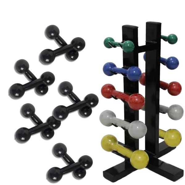 Kit 5 Pares de Halter 1kg a 5kg Revestido Em Borracha + Suporte Torre De Chão Para 10 Halteres