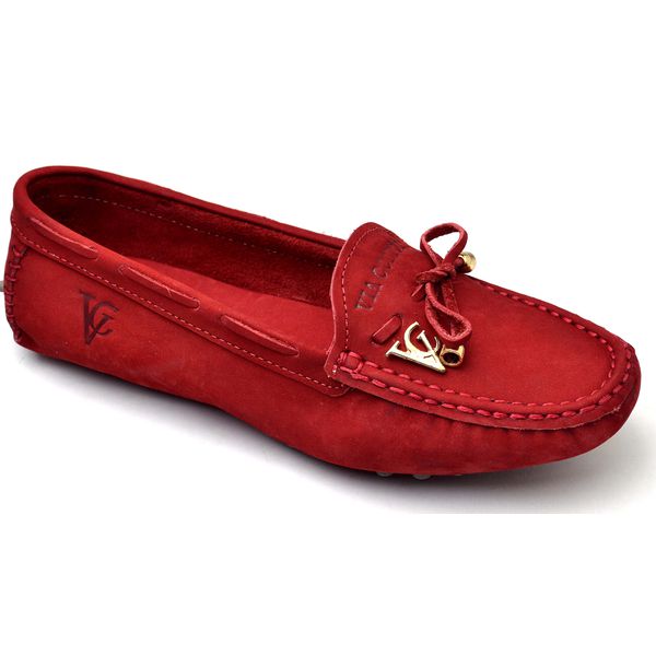 Mocassim Drive Sapatilha Feminina Via Confort Couro Vermelho