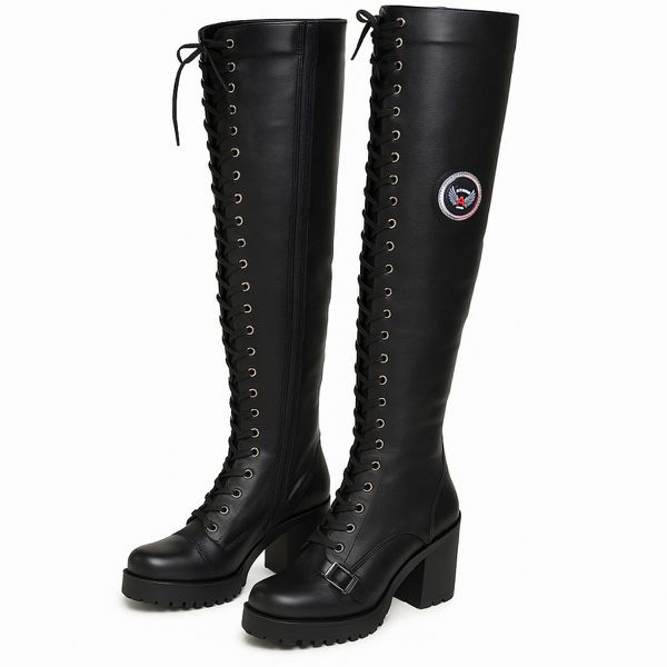 Bota Feminina Motociclista Cano Alto Preto Couro DIfranca - 9415
