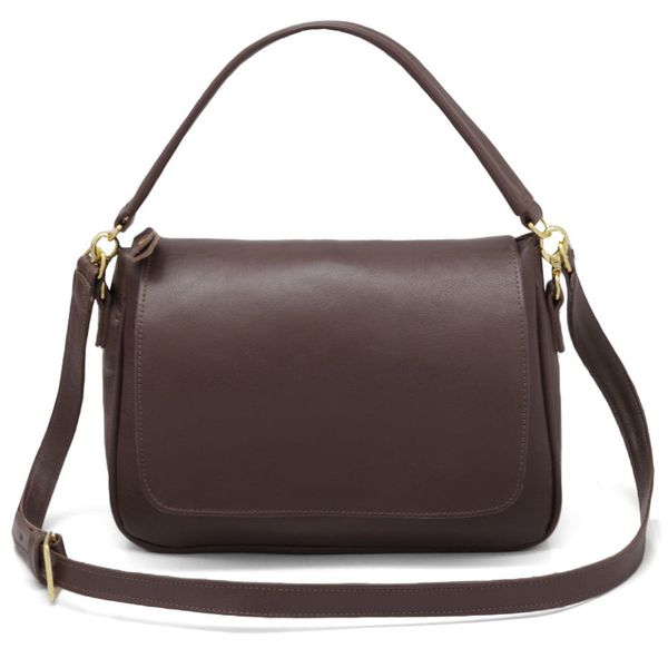 Bolsa Feminina de Mão com Alça Transversal Café Couro DIfranca - 8601