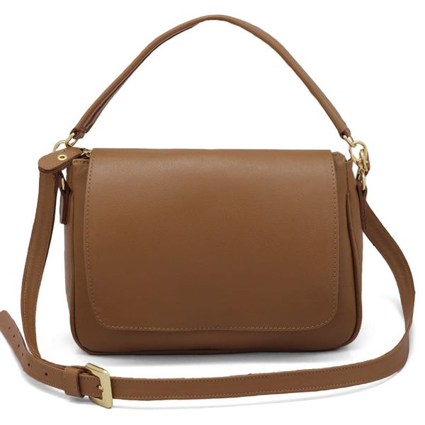 Bolsa Feminina de Mão com Alça Transversal Caramelo Couro DIfranca - 8601
