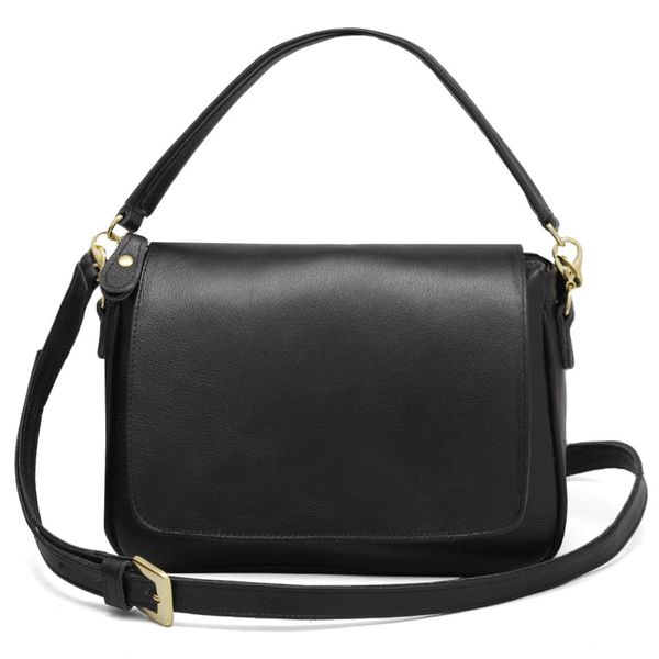 Bolsa Feminina de Mão com Alça Transversal Preto Couro DIfranca - 8601