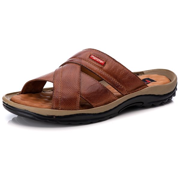 Chinelo Masculino Conforto Couro Mestiço Ranster - 807 - Caramelo