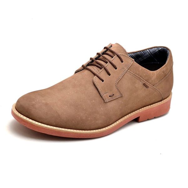 Sapato Casual Masculino Couro Legítimo Nobuck Sticks Reta Oposta - 033 - Bege